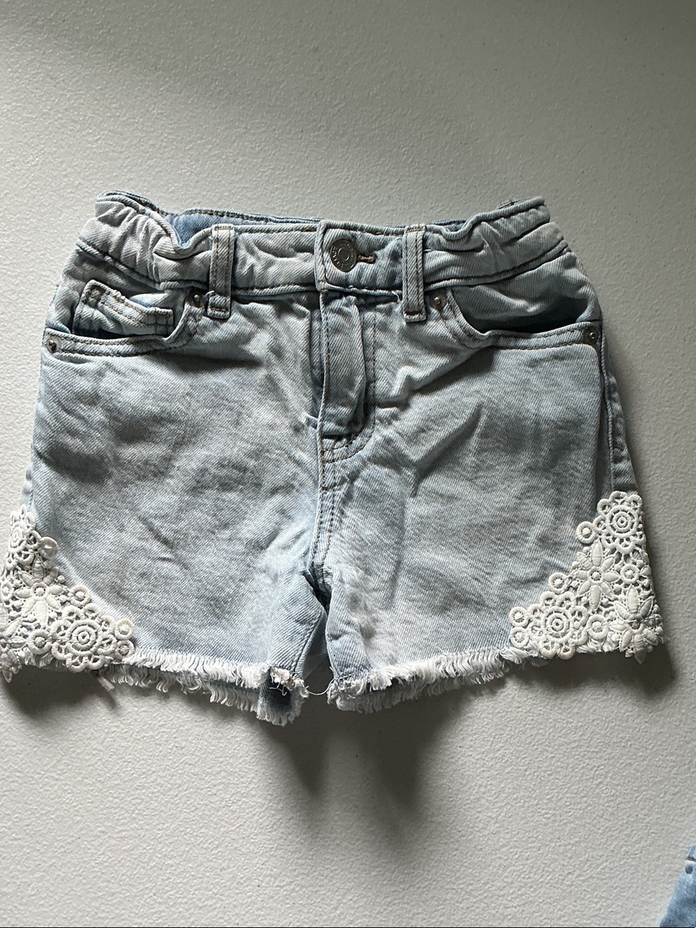 Cat & Jack Light Blue Denim Shorts with White Lace Trim